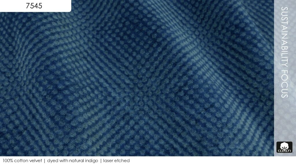 100% cotton velvet | dyed with natural indigo | laser etched
