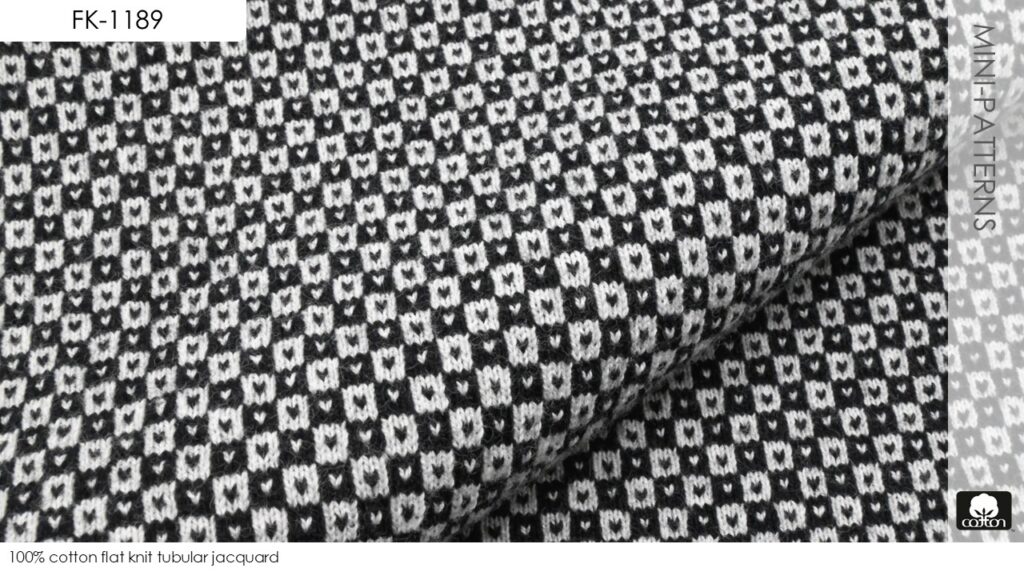 100% cotton flat knit tubular jacquard
