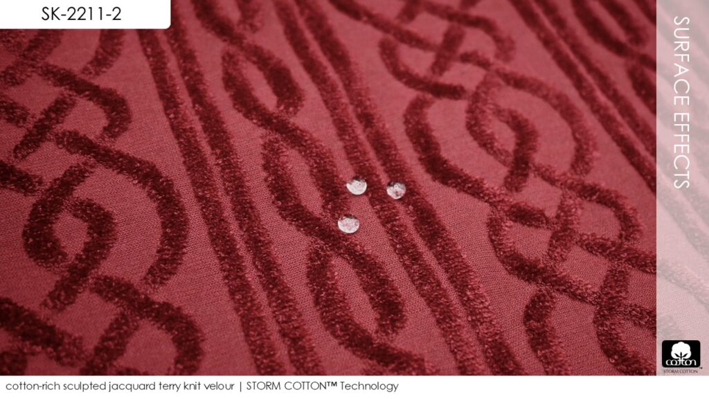 cotton-rich sculpted jacquard terry knit velour | STORM COTTON™ Technology
