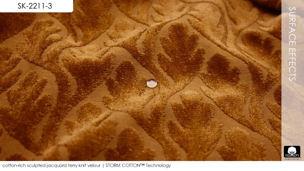 cotton-rich sculpted jacquard terry knit velour | STORM COTTON™ Technology
