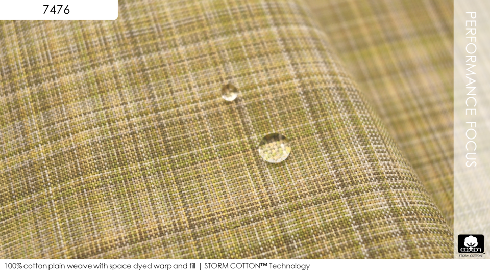 100% cotton plain weave with space dyed warp and fill | STORM COTTON™ Technology