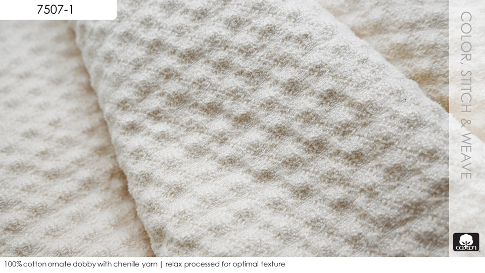 100% cotton ornate dobby with chenille yarn | relax processed for optimal texture