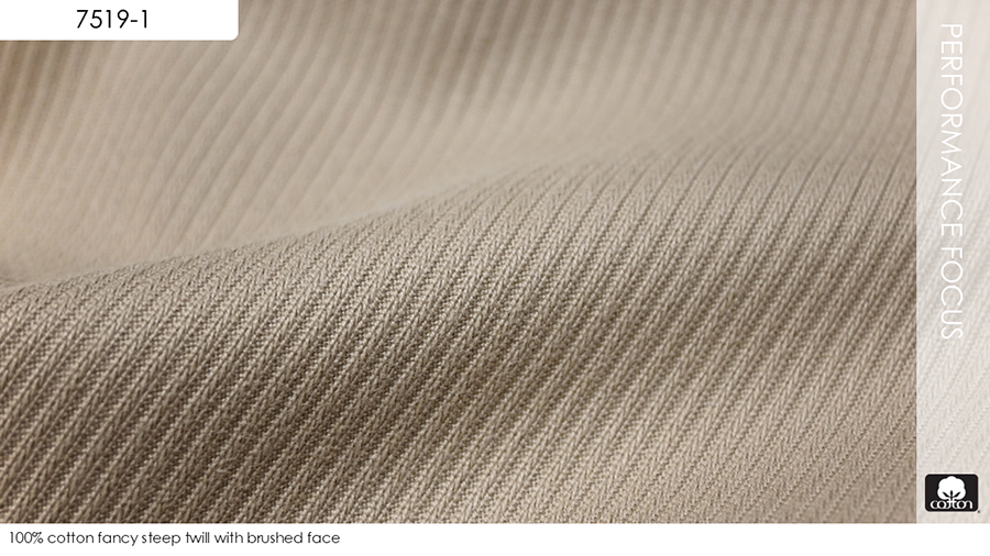 100% cotton fancy steep twill with brushed face