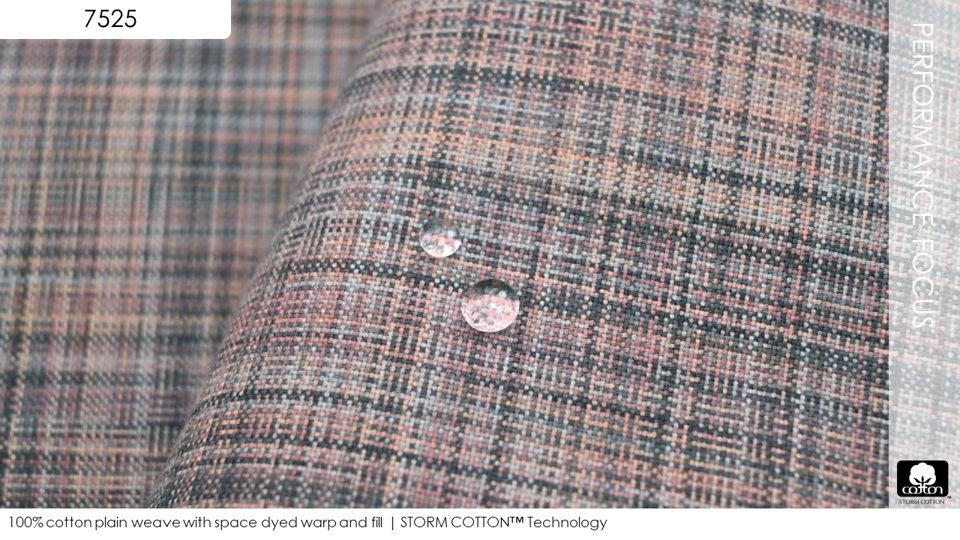 100% cotton plain weave with space dyed warp and fill | STORM COTTON™ Technology