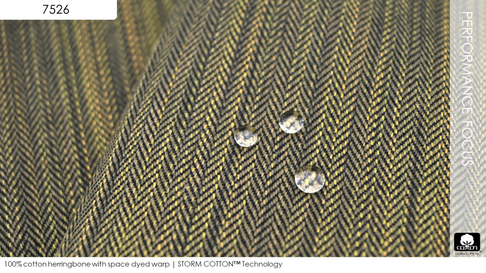 100% cotton herringbone with space dyed warp | STORM COTTON™ Technology