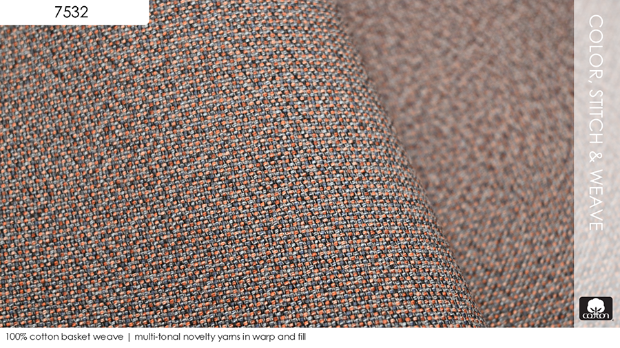 100% cotton basket weave | multi-tonal novelty yarns in warp and fill