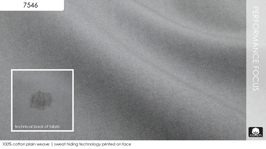 100% cotton plain weave | sweat hiding technology printed on face