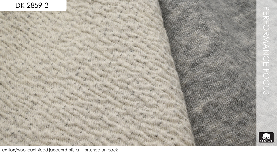 cotton/wool dual sided jacquard blister | brushed on back