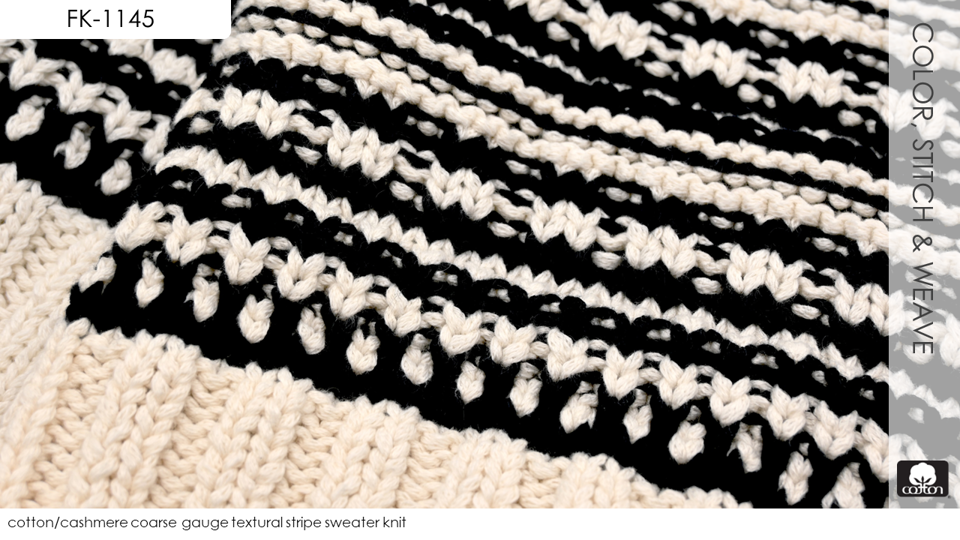 cotton/cashmere coarse gauge textural stripe sweater knit