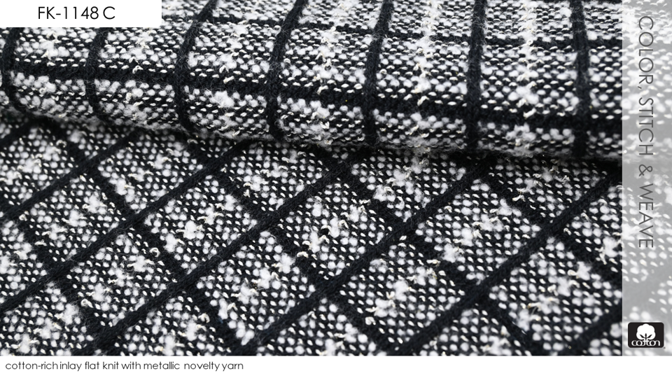 cotton-rich inlay flat knit with metallic novelty yarn