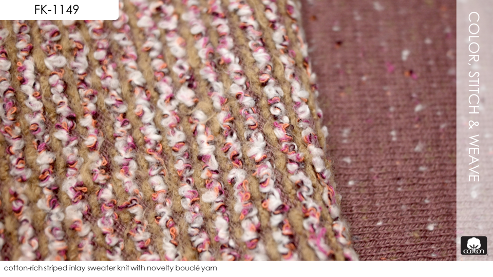 cotton-rich striped inlay sweater knit with novelty bouclé yarn