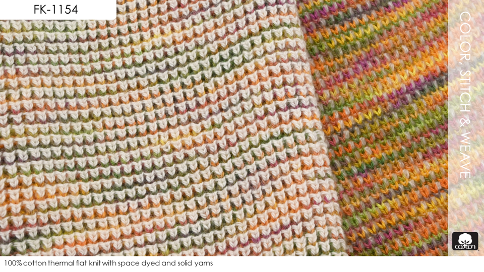 100% cotton thermal flat knit with space dyed and solid yarns