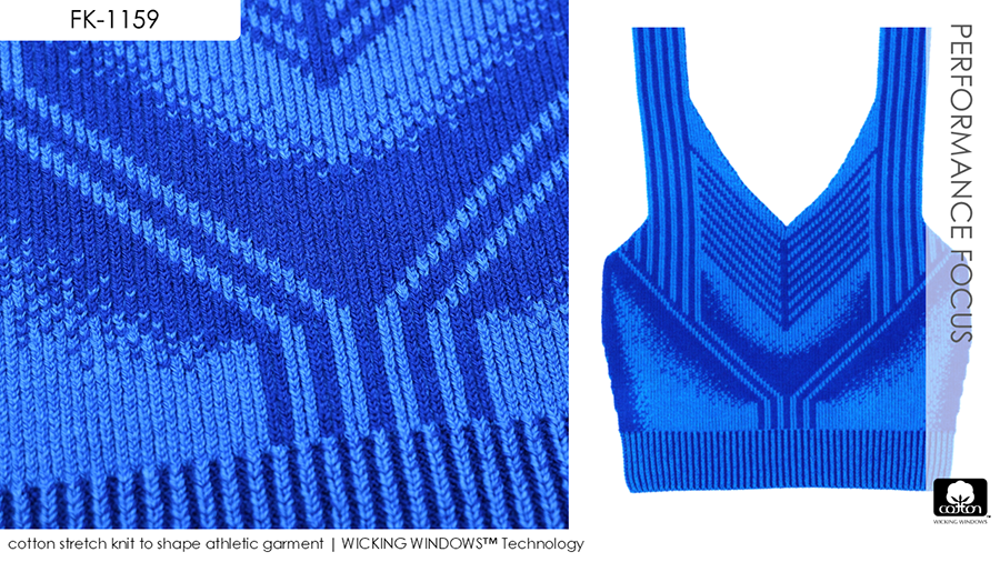 cotton stretch knit to shape athletic garment | WICKING WINDOWS™ Technology