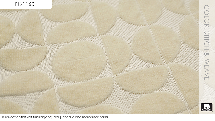 100% cotton flat knit tubular jacquard | chenille and mercerized yarns