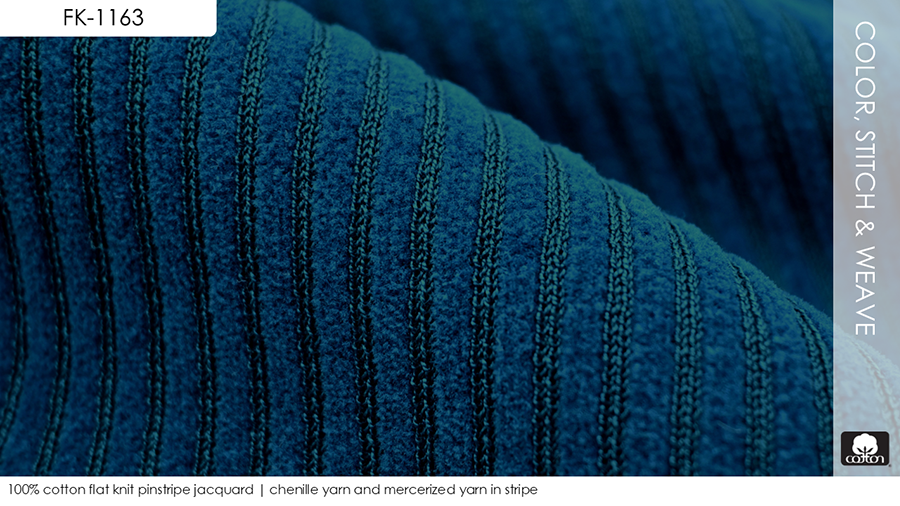 100% cotton flat knit pinstripe jacquard | chenille yarn and mercerized yarn in stripe