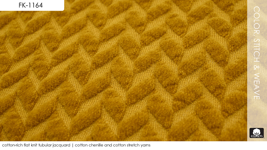cotton-rich flat knit tubular jacquard | cotton chenille and cotton stretch yarns
