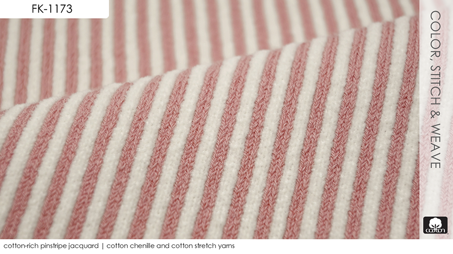 cotton-rich pinstripe jacquard | cotton chenille and cotton stretch yarns