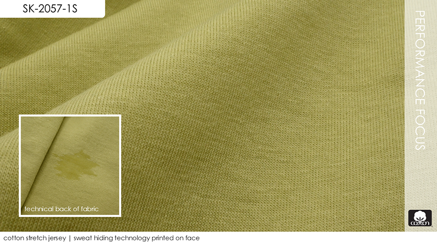 cotton stretch jersey | sweat hiding technology printed on face