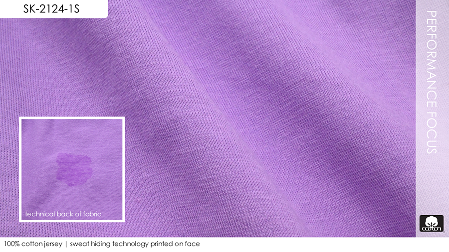 100% cotton jersey | sweat hiding technology printed on face